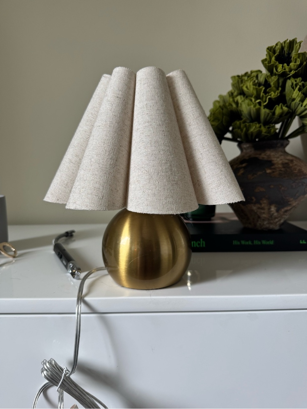 Brass Accent Table Lamp with Cream Fabric Shade